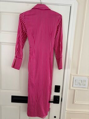 J. McLaughlin Hot Pink & White Striped Long Sleeve Shirt Dress